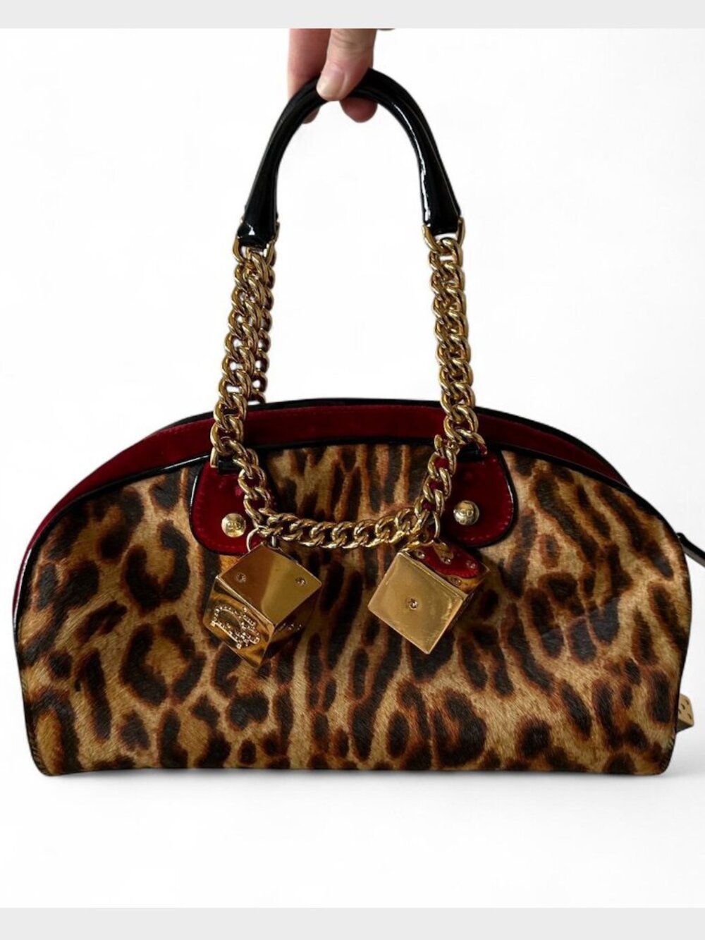 Christian Dior Leopard Print Velvet Dice Gambler Bag